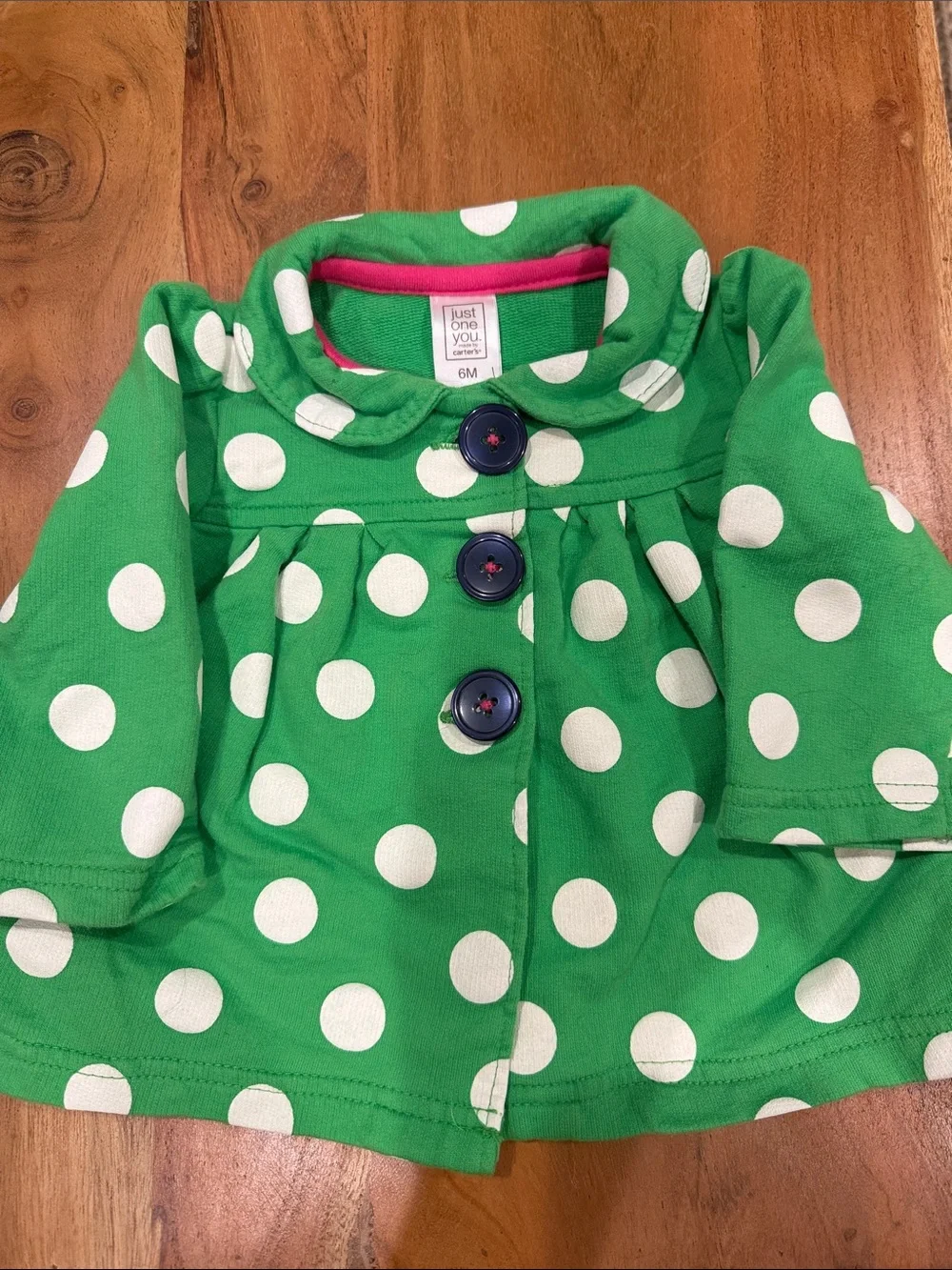 NWOT Just One You by Carter's Green Polka Dot Baby Pea Coat